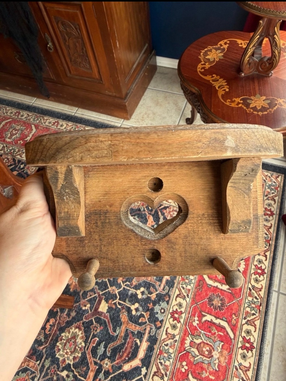 Vintage Wooden Heart Shelf Wall Mount Hooks Cottage Core Primitive Granny Core